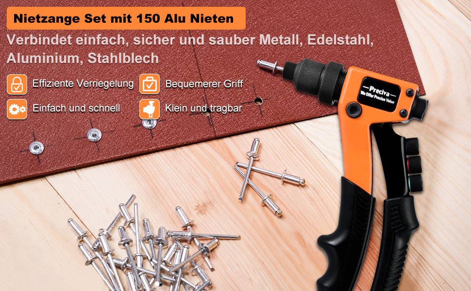 Rivettatrice Set con 150 rivetti in alluminio