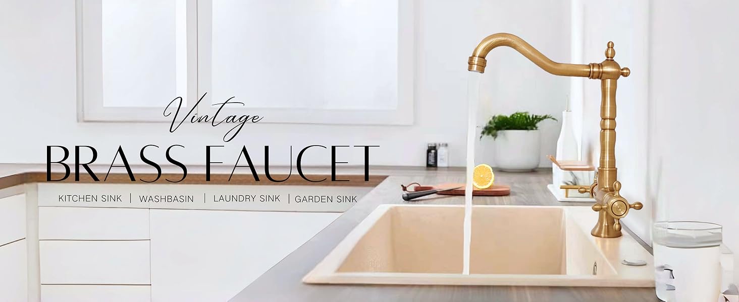 Rubinetto Lavello Cucina in Ottone Antico