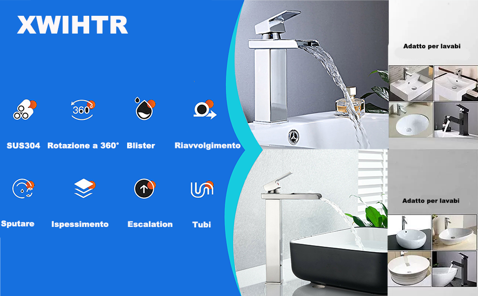 Miscelatore per lavabo, miscelatore per bagno, miscelatore per lavello, miscelatore per cucina