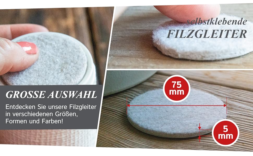 Feltrini autoadesivi, ampia scelta, 75 mm, 5 mm, diverse misure