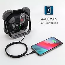 Faretto da cantiere, funzione power bank, ricarica cellulare, caricatore