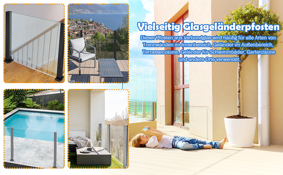 Palo in acciaio per ringhiera in vetro per piscina esterna terrazze scale