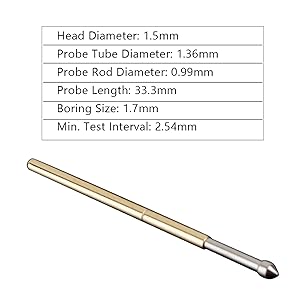 Pogo pins, pack of 100. P100-E2 Spring Contact Diameter 1.5mm Tapered Head Pogo Pin Test Tools