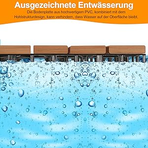 Piastrelle in legno a mosaico, in legno di acacia, per balconi e terrazze