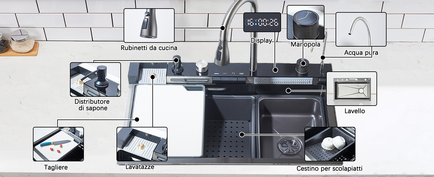 TVTIUO Lavello da Cucina con Display Digitale, Lavello da Cucina in Acciaio Inox
