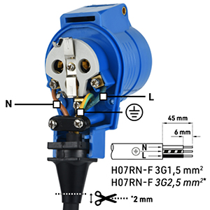 Presa Elettrica Angolare Cablabile, Presa Industriale Doppia IP44 (CEE 2P+T+Schuko) per Caravan