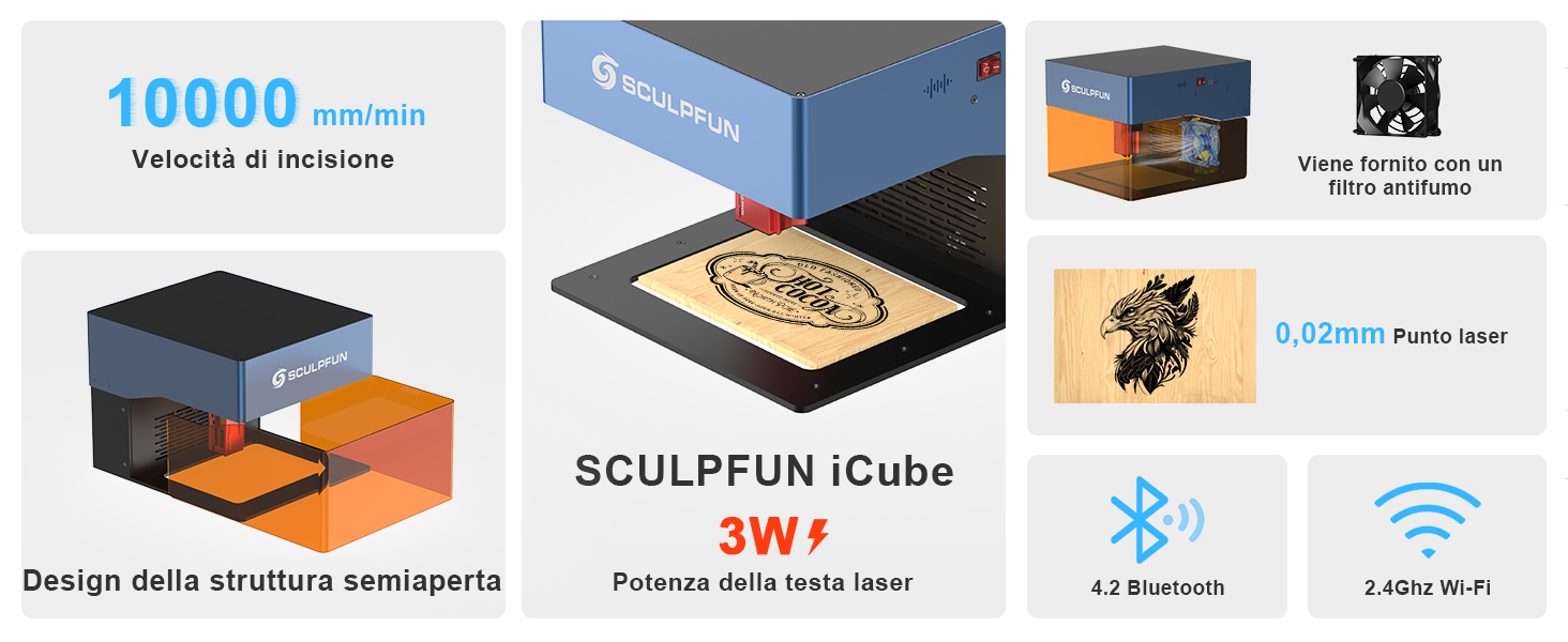 Macchina per incisione laser SCULPFUN iCube 3W