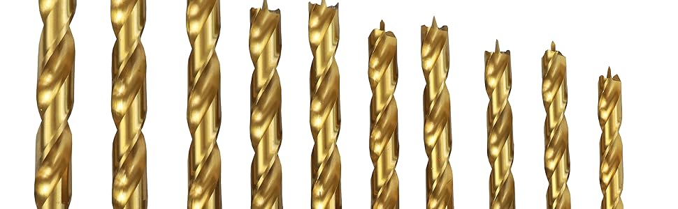 S&R 25 Punte per Legno Professionali 1-13mm in Acciaio HSS 4241, Rivestimento Tin. 