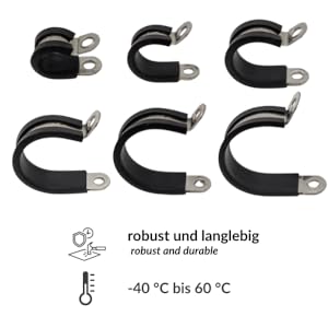 L'immagine mostra sei fascette per tubi di diverse dimensioni.