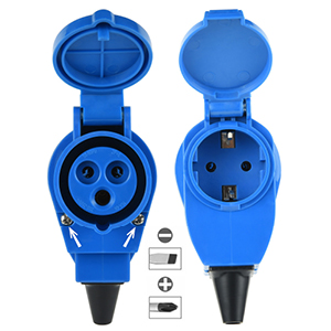 Presa Elettrica Angolare Cablabile, Presa Industriale Doppia IP44 (CEE 2P+T+Schuko) per Caravan