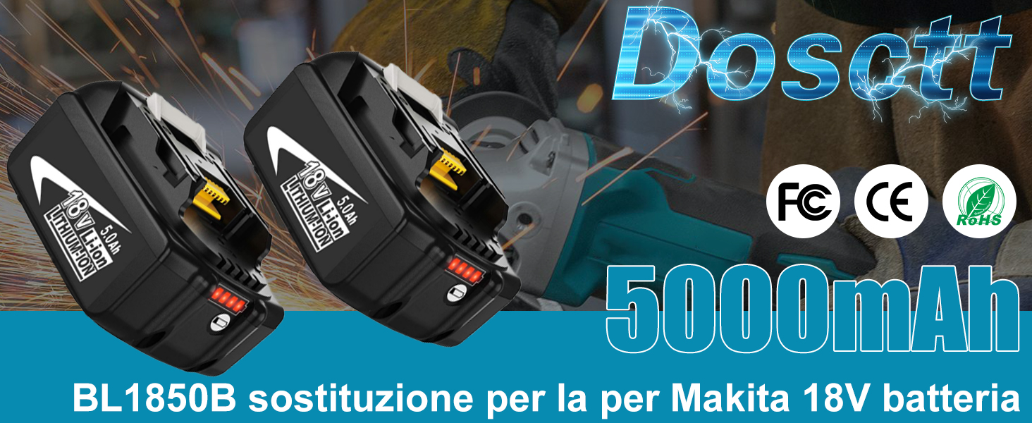 Dosctt 2X 18V 5.0Ah Sostituzione per Makita 18V Batteria 