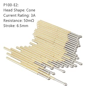Pogo pins, pack of 100. P100-E2 Spring Contact Diameter 1.5mm Tapered Head Pogo Pin Test Tools