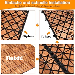 Piastrelle in legno a mosaico, in legno di acacia, per balconi e terrazze