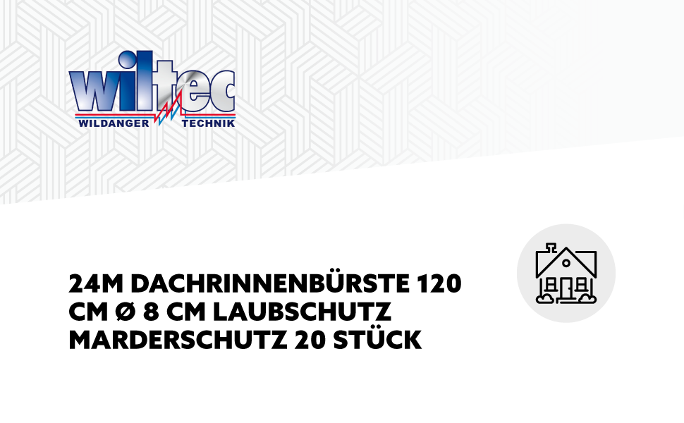 24 m spazzola per grondaia, 120 cm, Ø 8 cm, protezione per foglie e martore, 20 pezzi