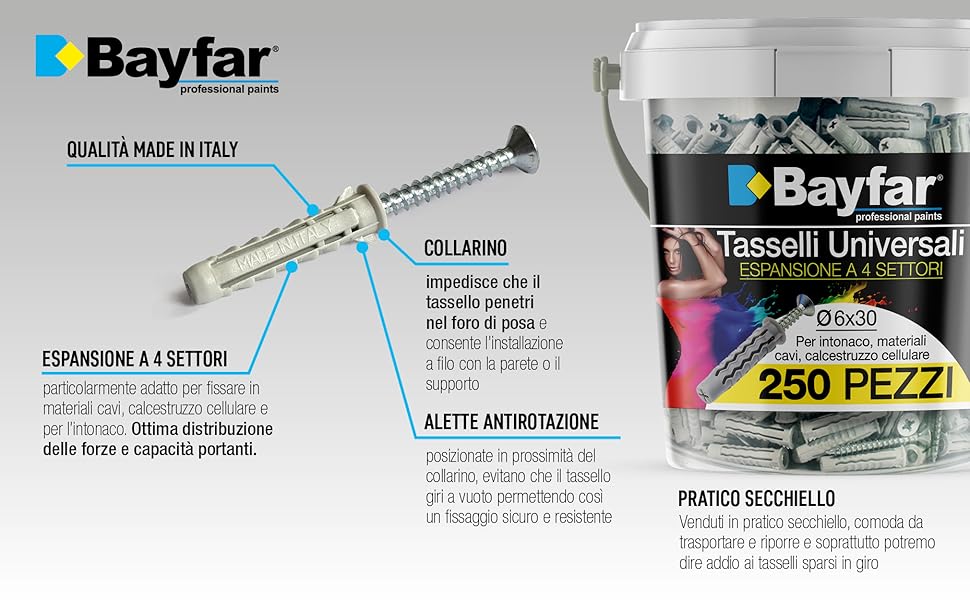 Tasselli da 6 universali per materiali cavi, cartongesso, calcestruzzo, universali