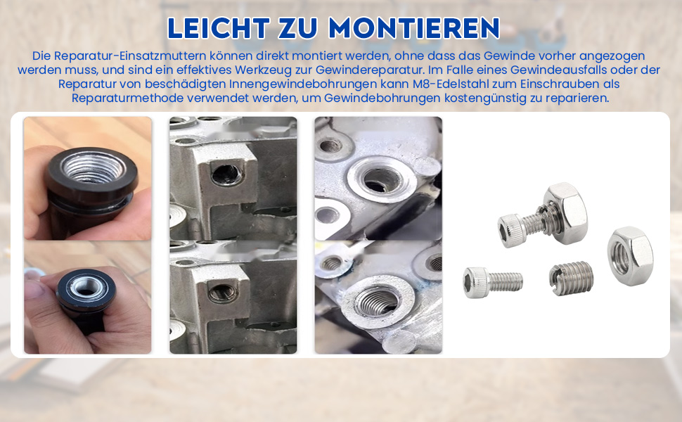 Gli inserti filettati possono essere installati direttamente, senza prima avvitare la filettatura