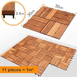 Piastrelle in legno a mosaico, in legno di acacia, per balconi e terrazze
