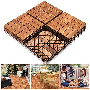 Piastrelle in legno a mosaico, in legno di acacia, per balconi e terrazze