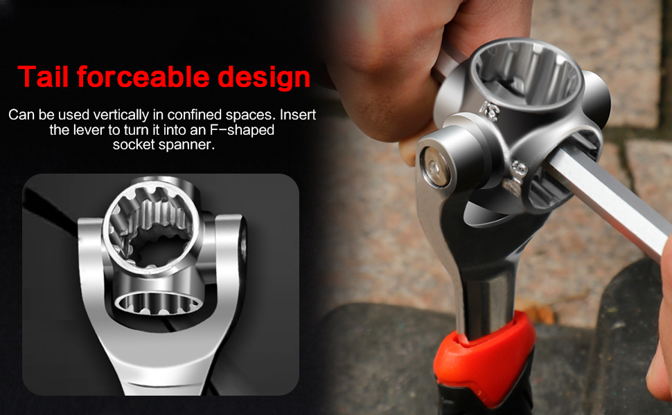 Strumento chiave con testa girevole a 360 gradi