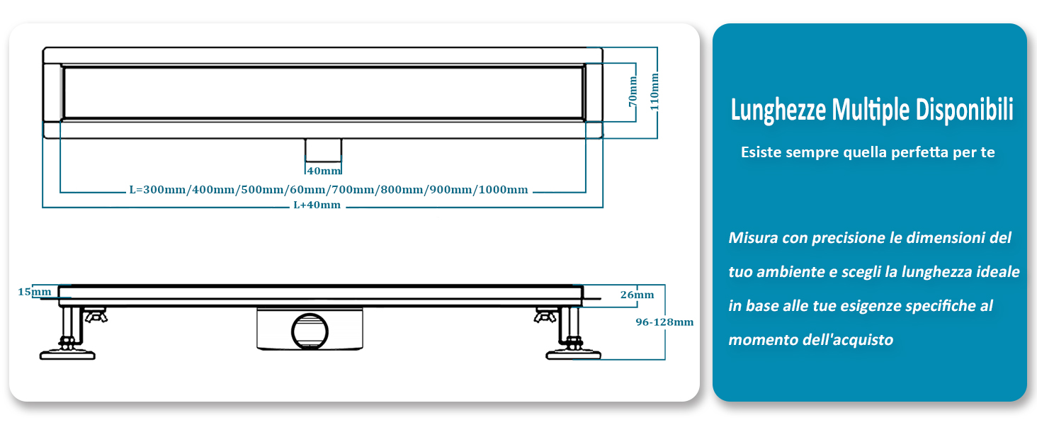 linear shower drain-size