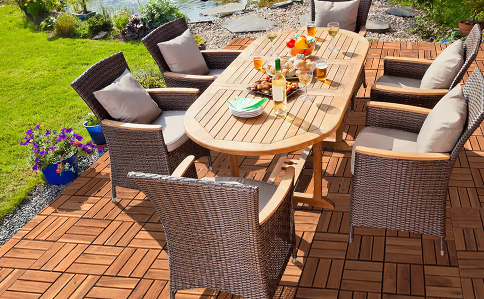 Piastrelle in legno a mosaico, in legno di acacia, per balconi e terrazze