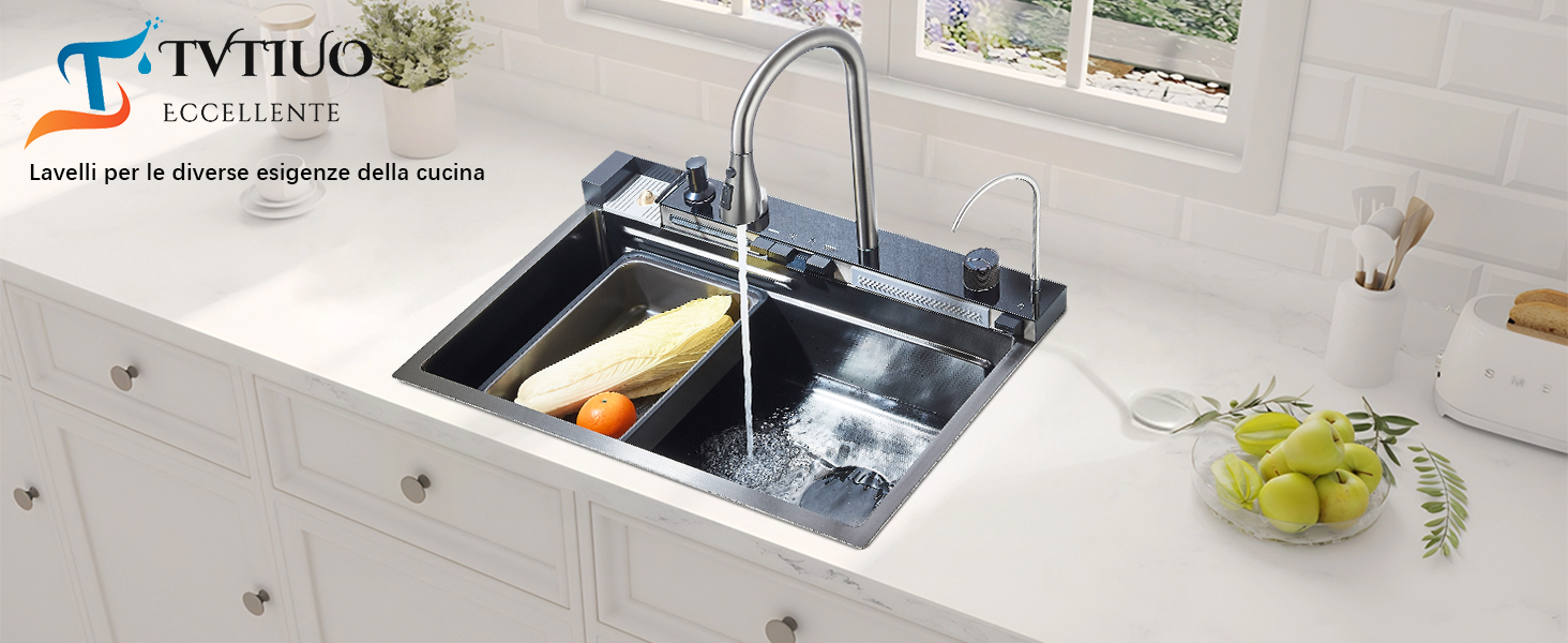TVTIUO Lavello da Cucina con Display Digitale, Lavello da Cucina in Acciaio Inox