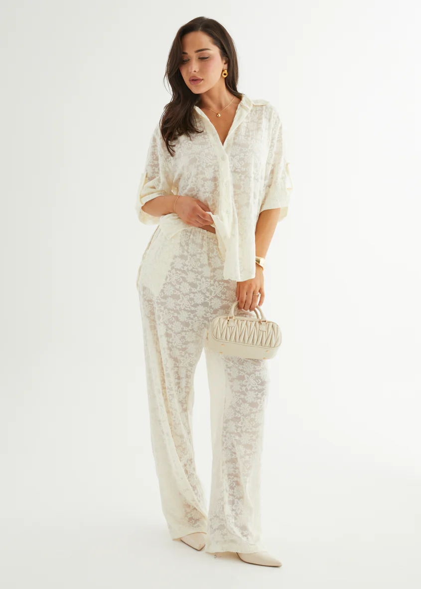 Natassia Lace Pants - Off White - Honorern