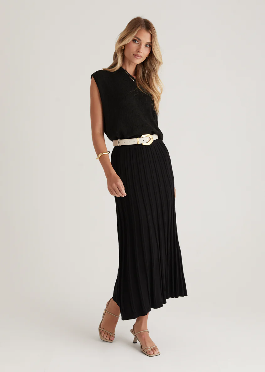 Tobin Knit Midi Skirt - Black - Honorern