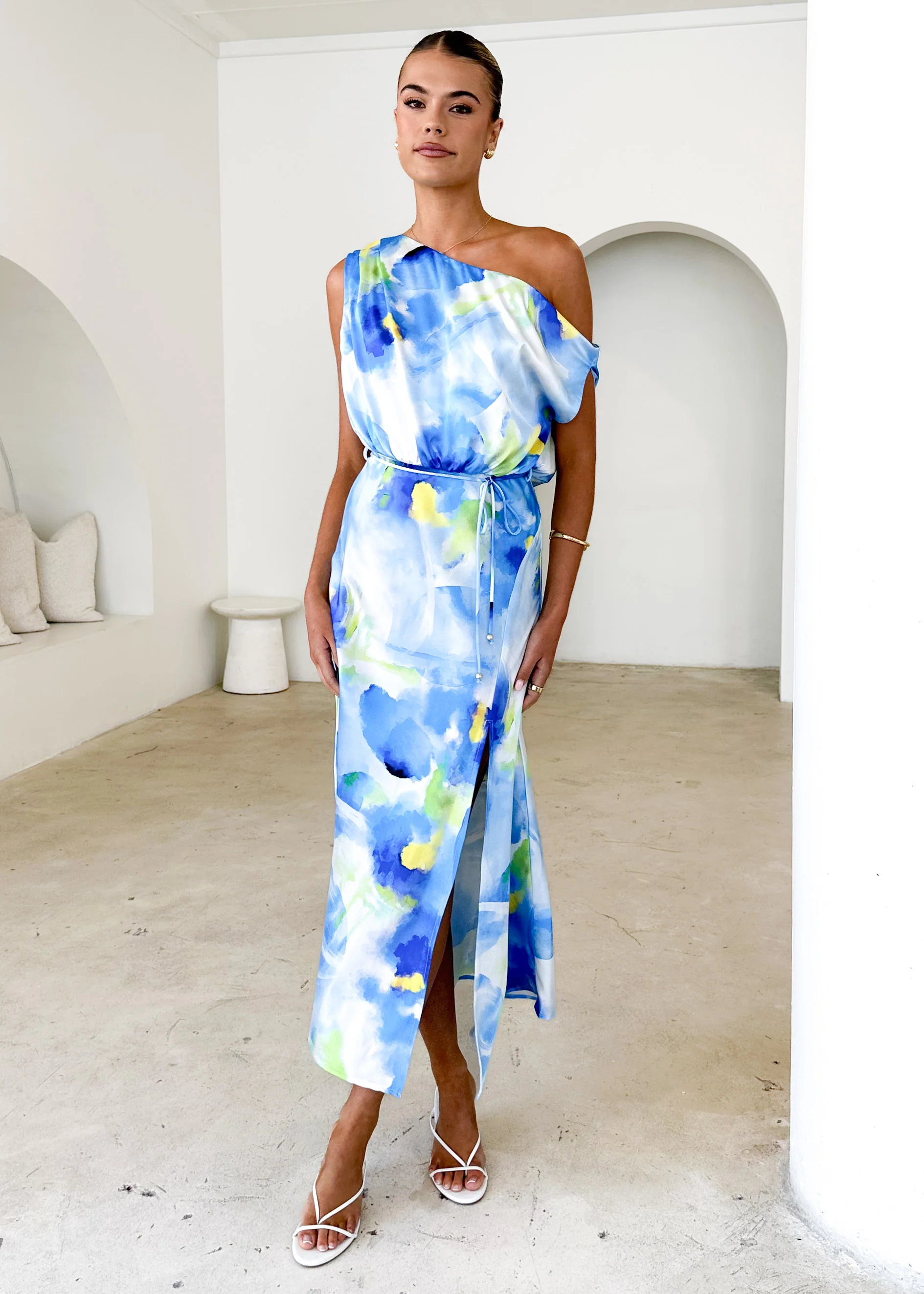 Tanya Midi Dress - Blue Abstract - Honorern