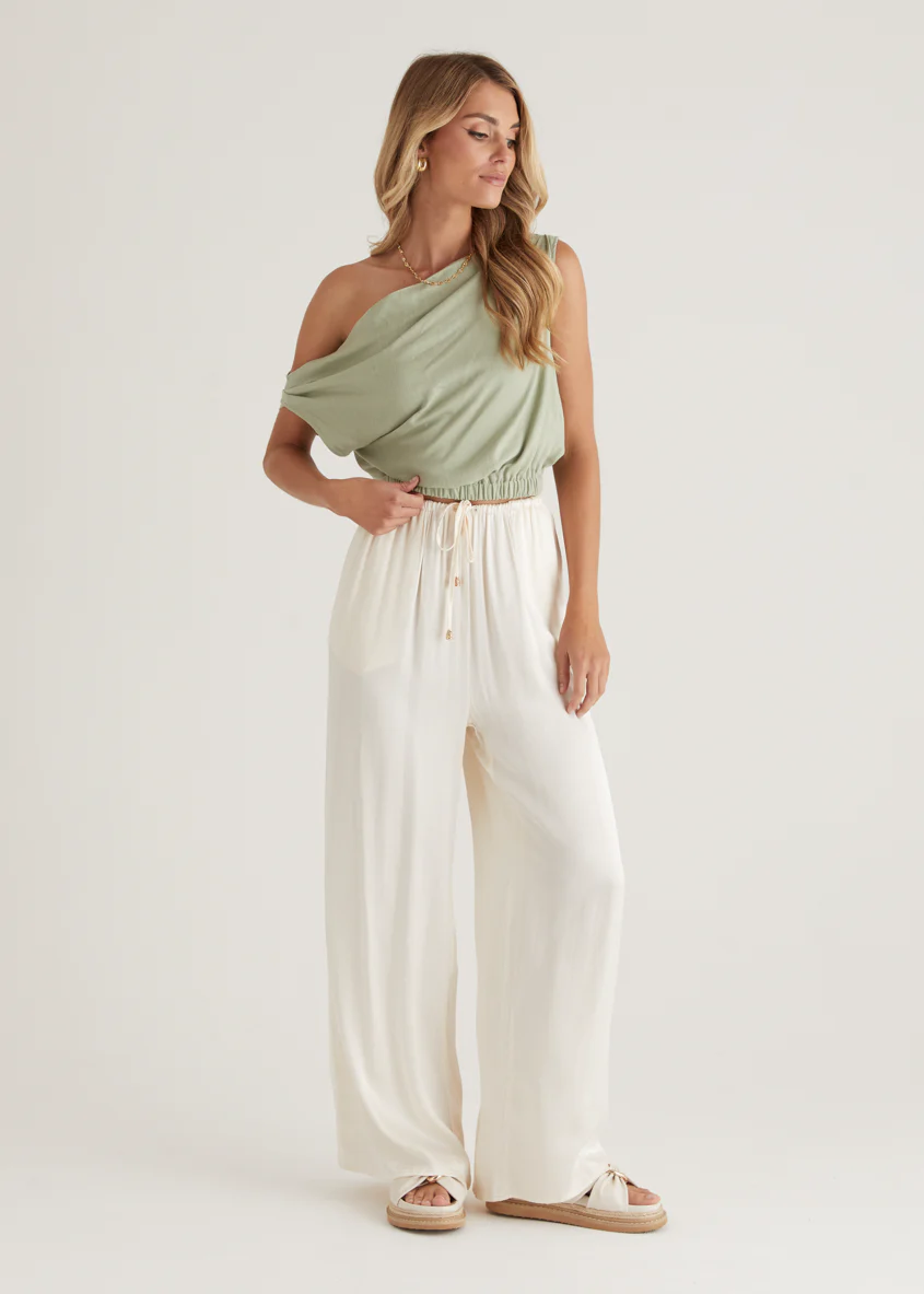 Emiko One Shoulder Crop - Sage - Honorern