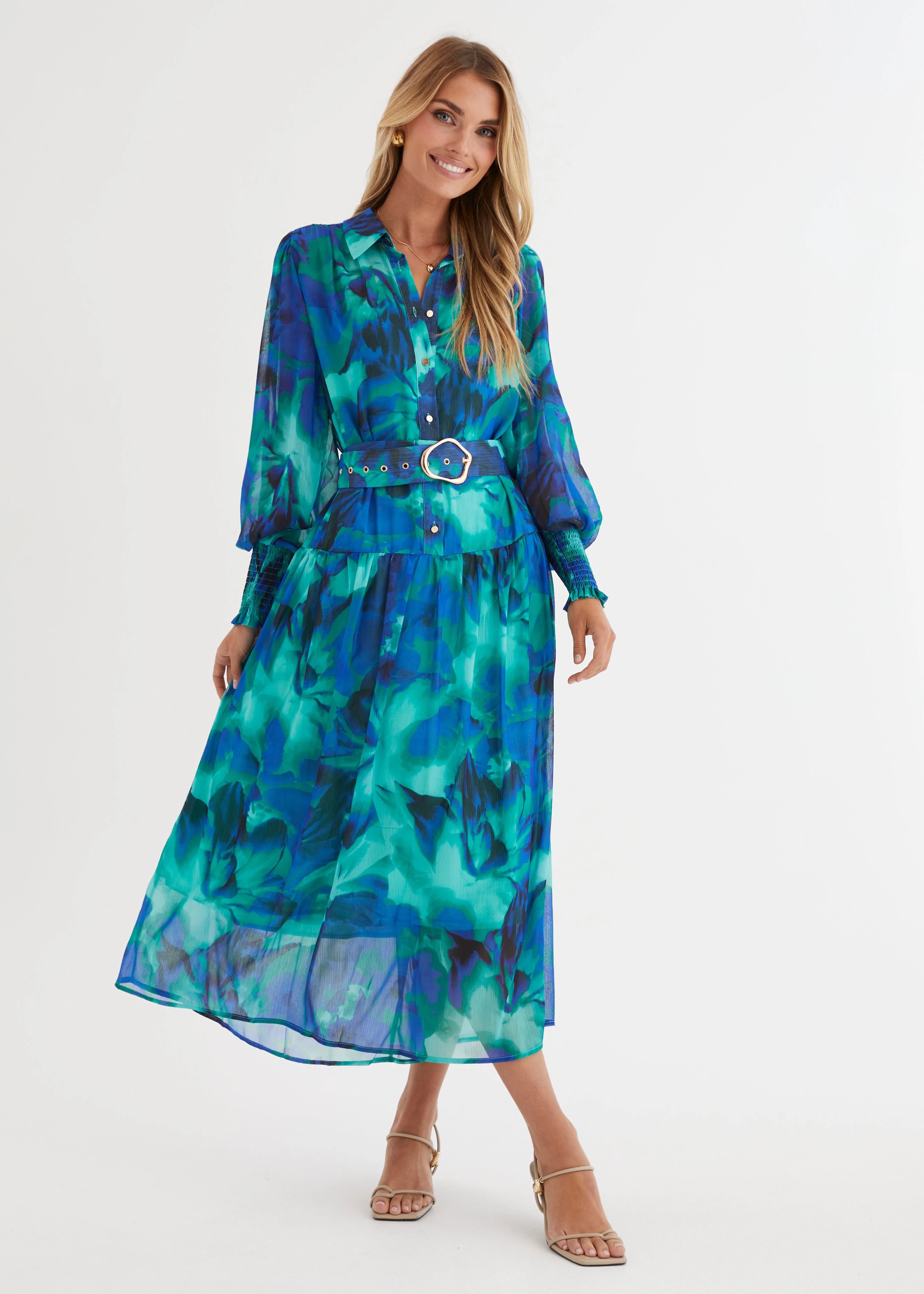 Aleera Midi Dress - Blue Floral - Honorern