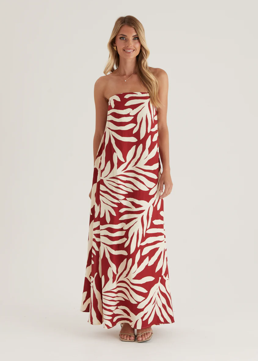 Remora Strapless Maxi Dress - Ruby Leaf - Honorern