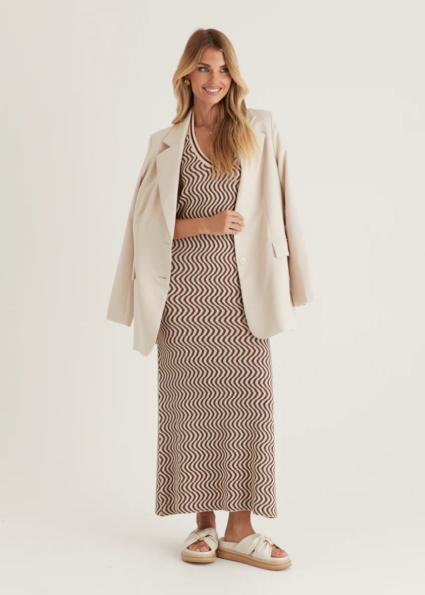 Lorelai Halter Knit Maxi Dress - Brown Swirl - Honorern