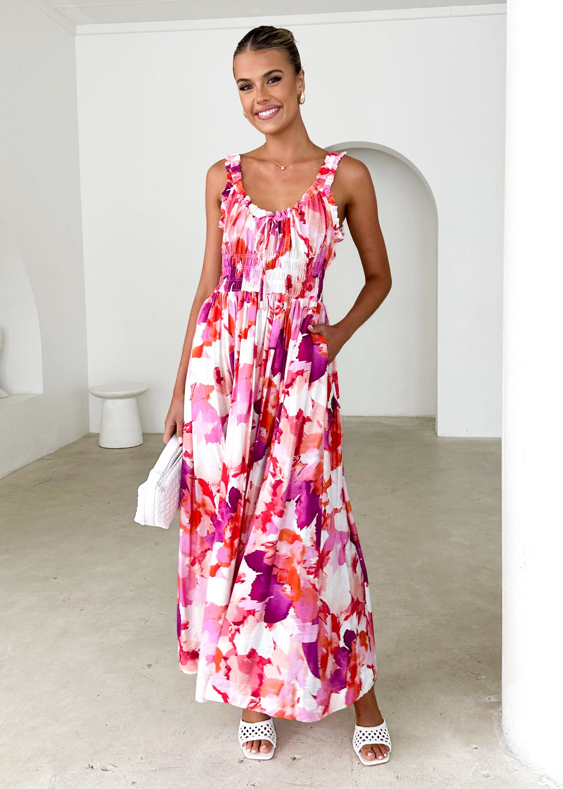Pearl Maxi Dress - Magenta Floral - Honorern