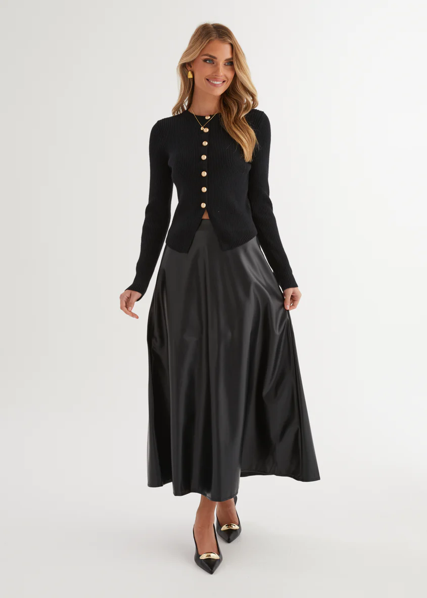 Coltrane PU Midi Skirt - Black - Honorern