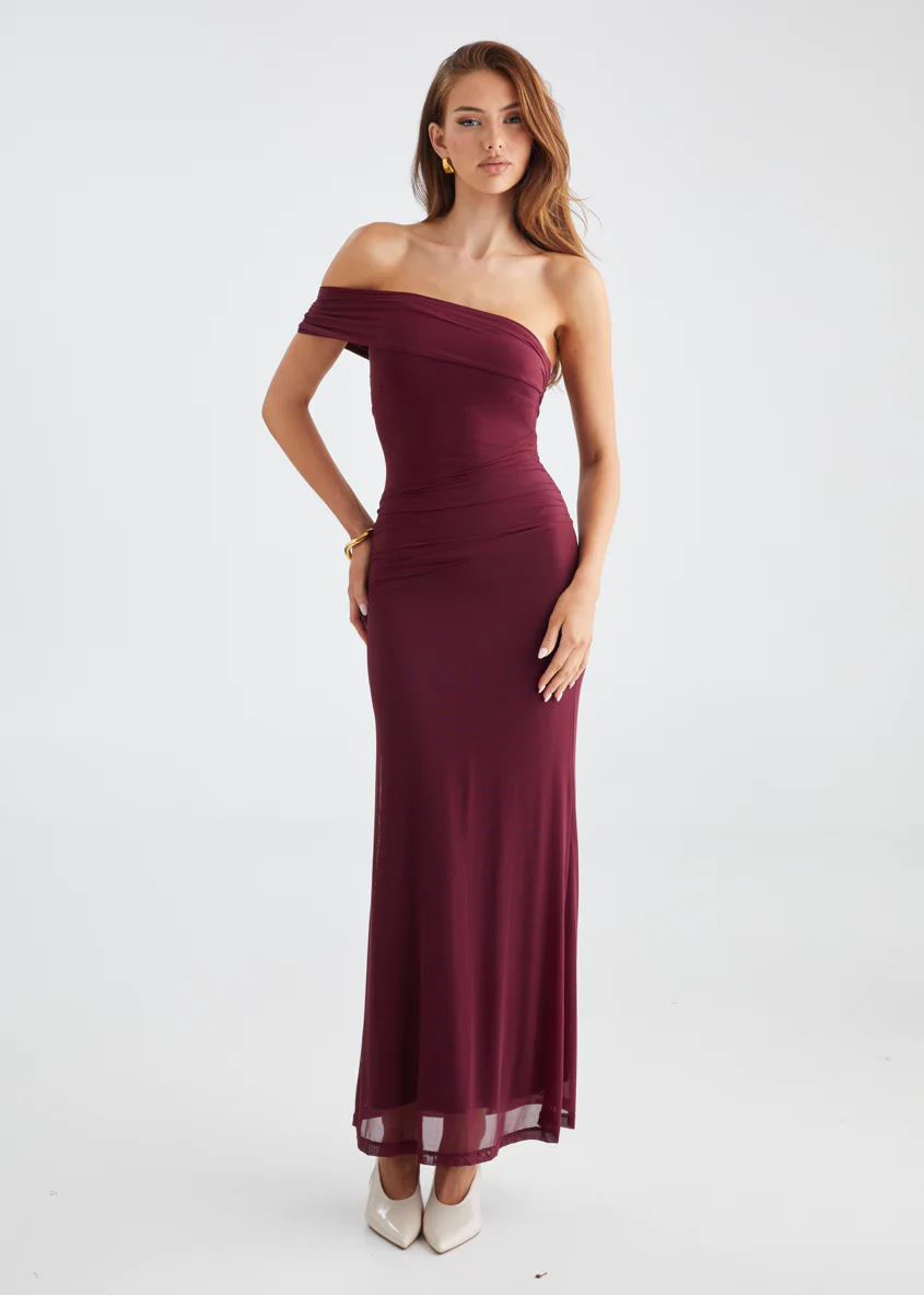 Allina Mesh Maxi Dress - Wine - Honorern