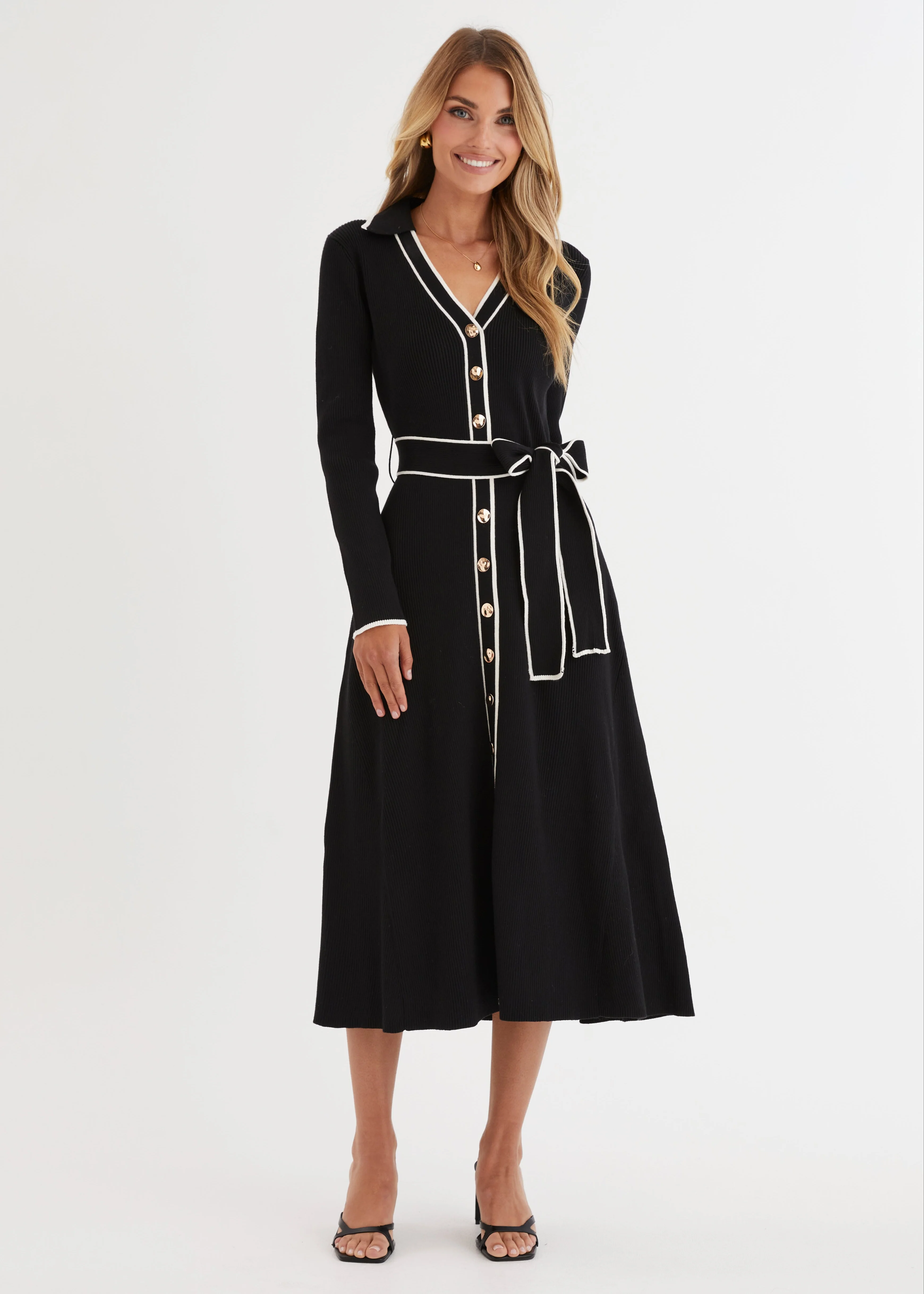 Stephanie Knit Midi Dress - Black - Honorern