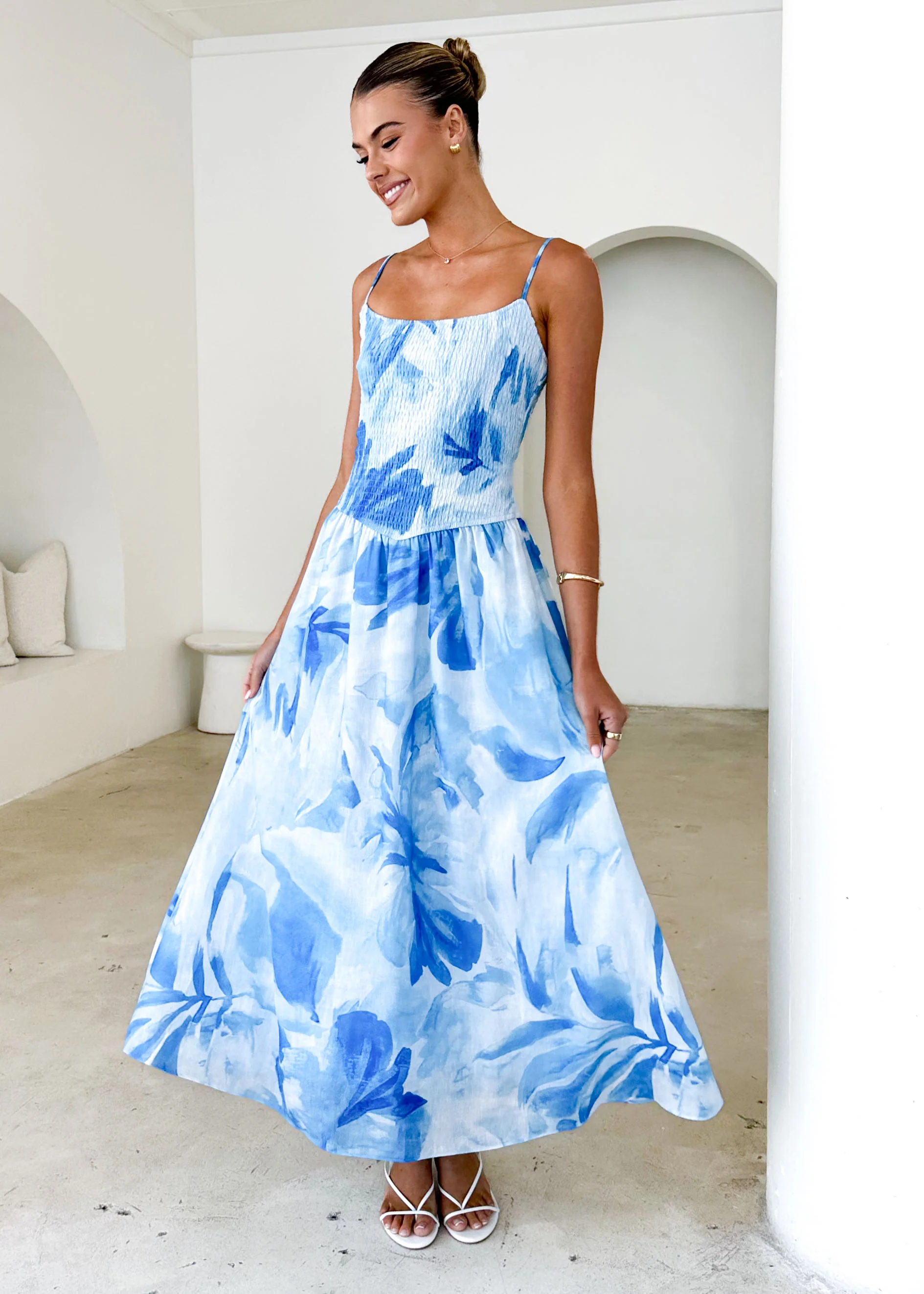 Teegan Midi Dress - Blue Abstract - Honorern