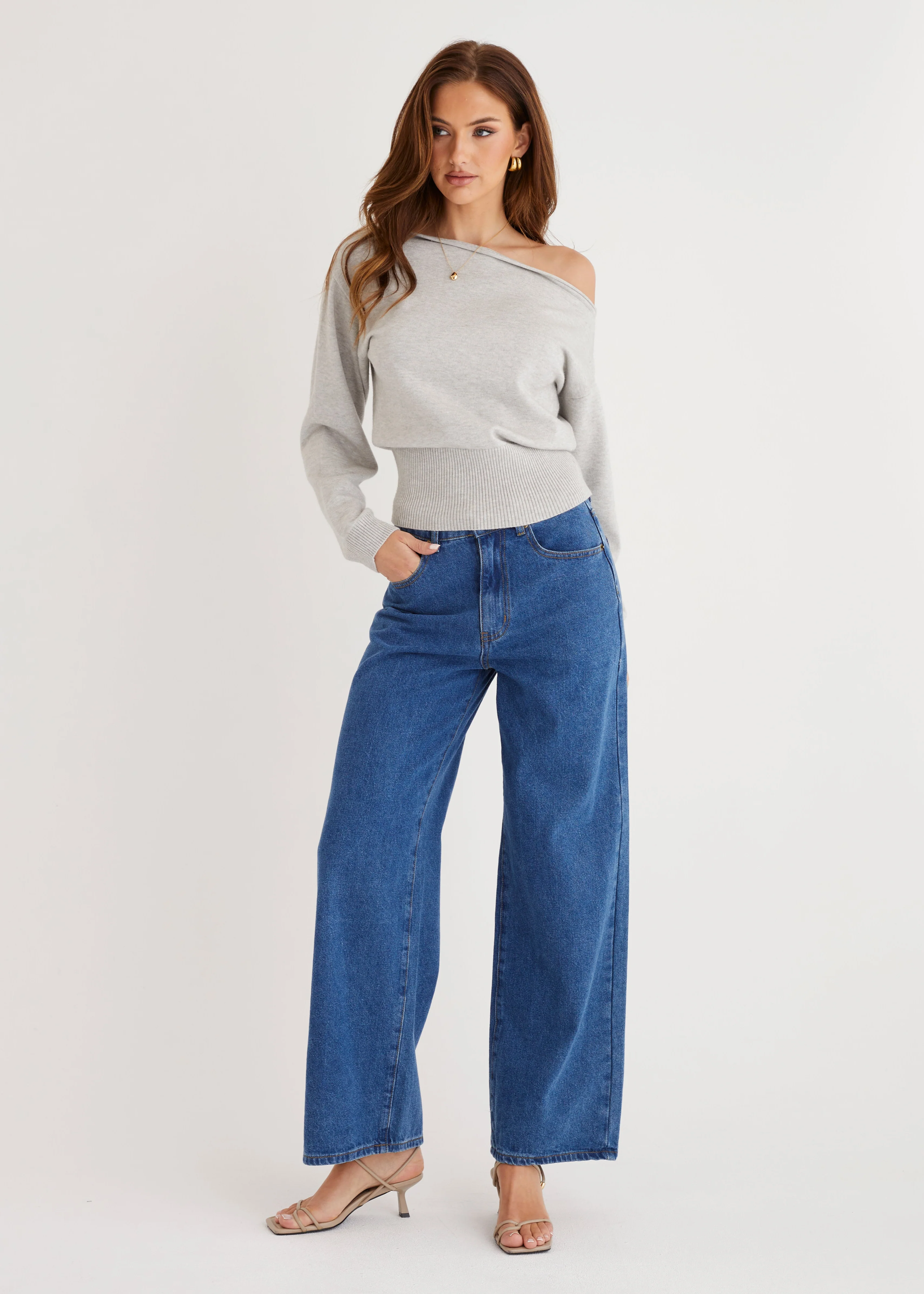 Ally Drop Shoulder Knit Top - Grey - Honorern
