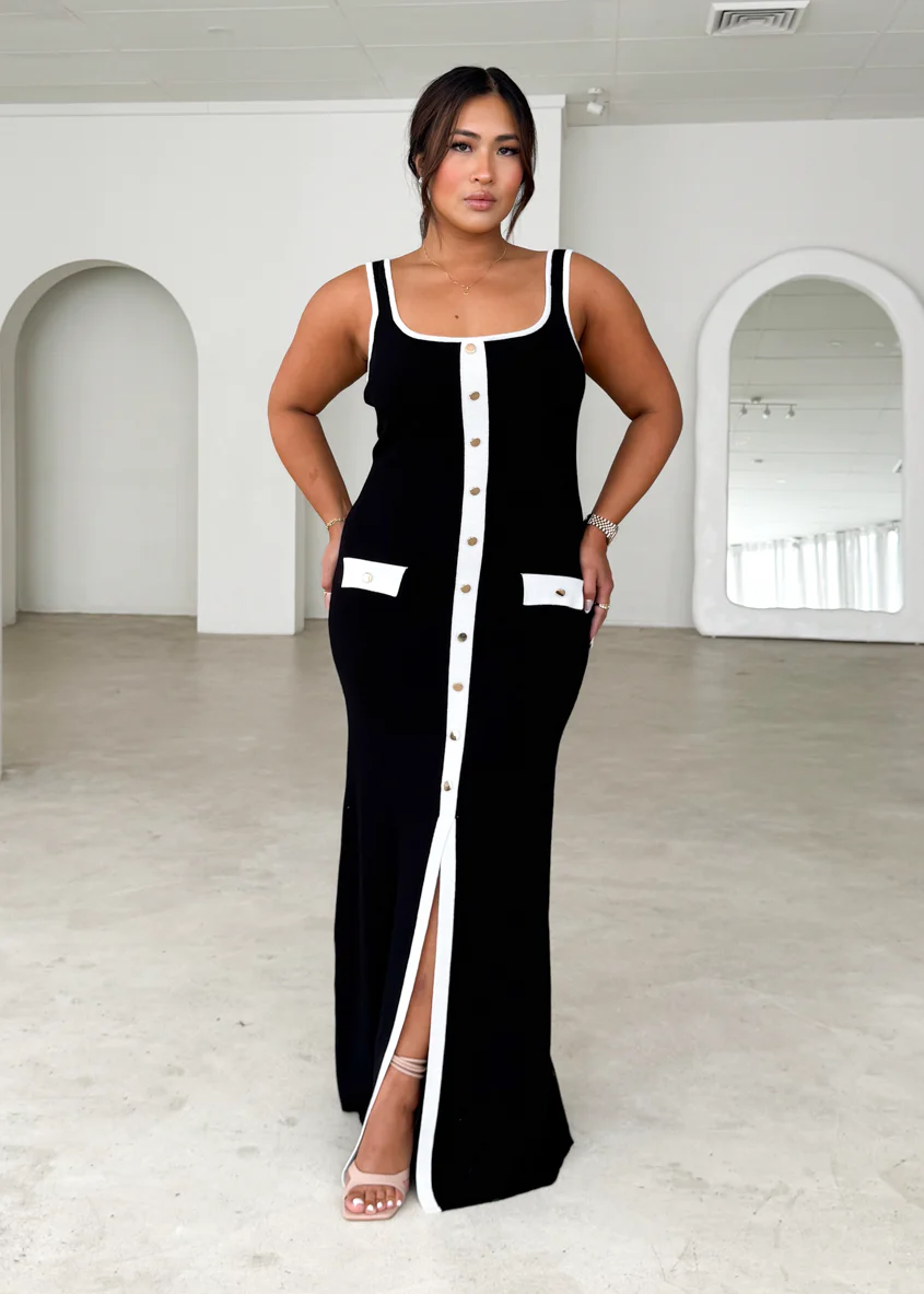 Praia Knit Maxi Dress - Black - Honorern