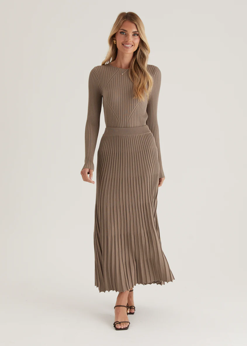 Skylee Knit Maxi Skirt - Mocha - Honorern