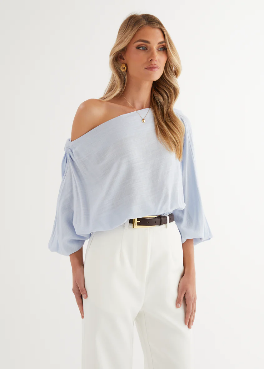 Marlowe Drop Shoulder Top - Light Blue - Honorern