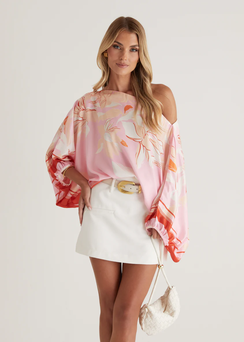 Maui Off Shoulder Top - Candy Pink Floral - Honorern