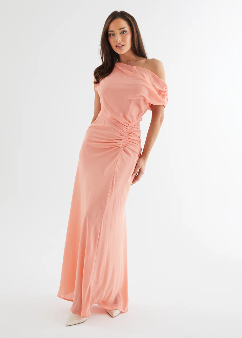 Flirtini One Shoulder Maxi Dress - Peach - Honorern
