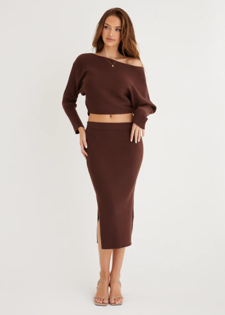 Alley Knit Midi Skirt - Chocolate - Honorern