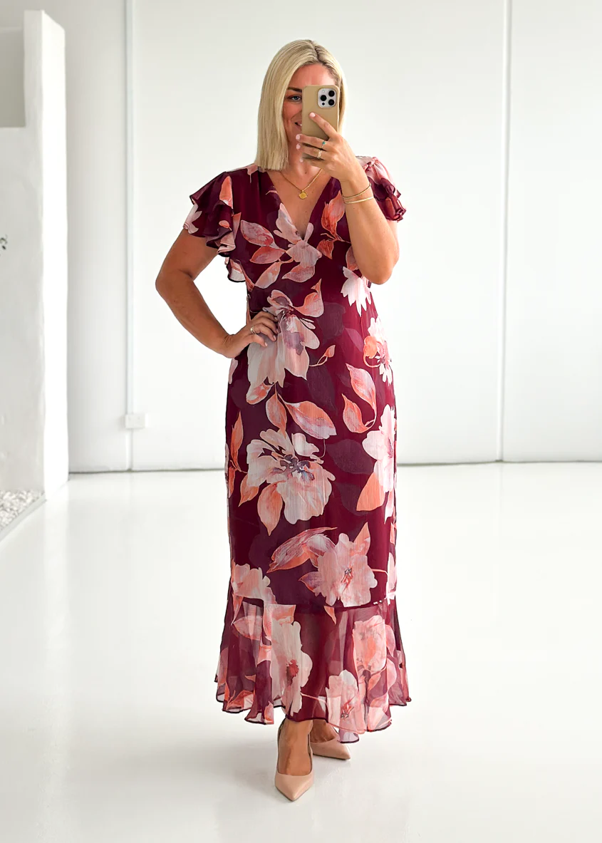 Rhapsody Maxi Dress - Burgundy Floral - Honorern
