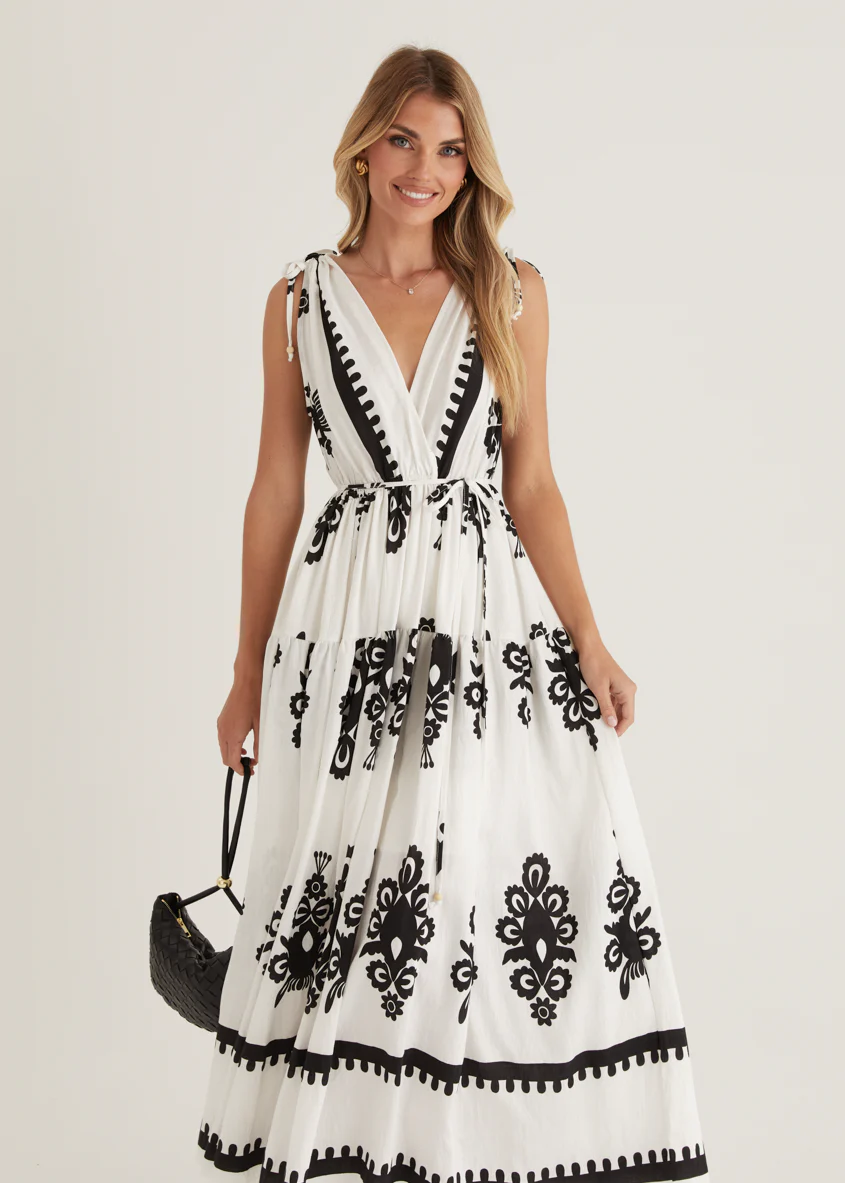 Elysium Maxi Dress - Black Abstract - Honorern