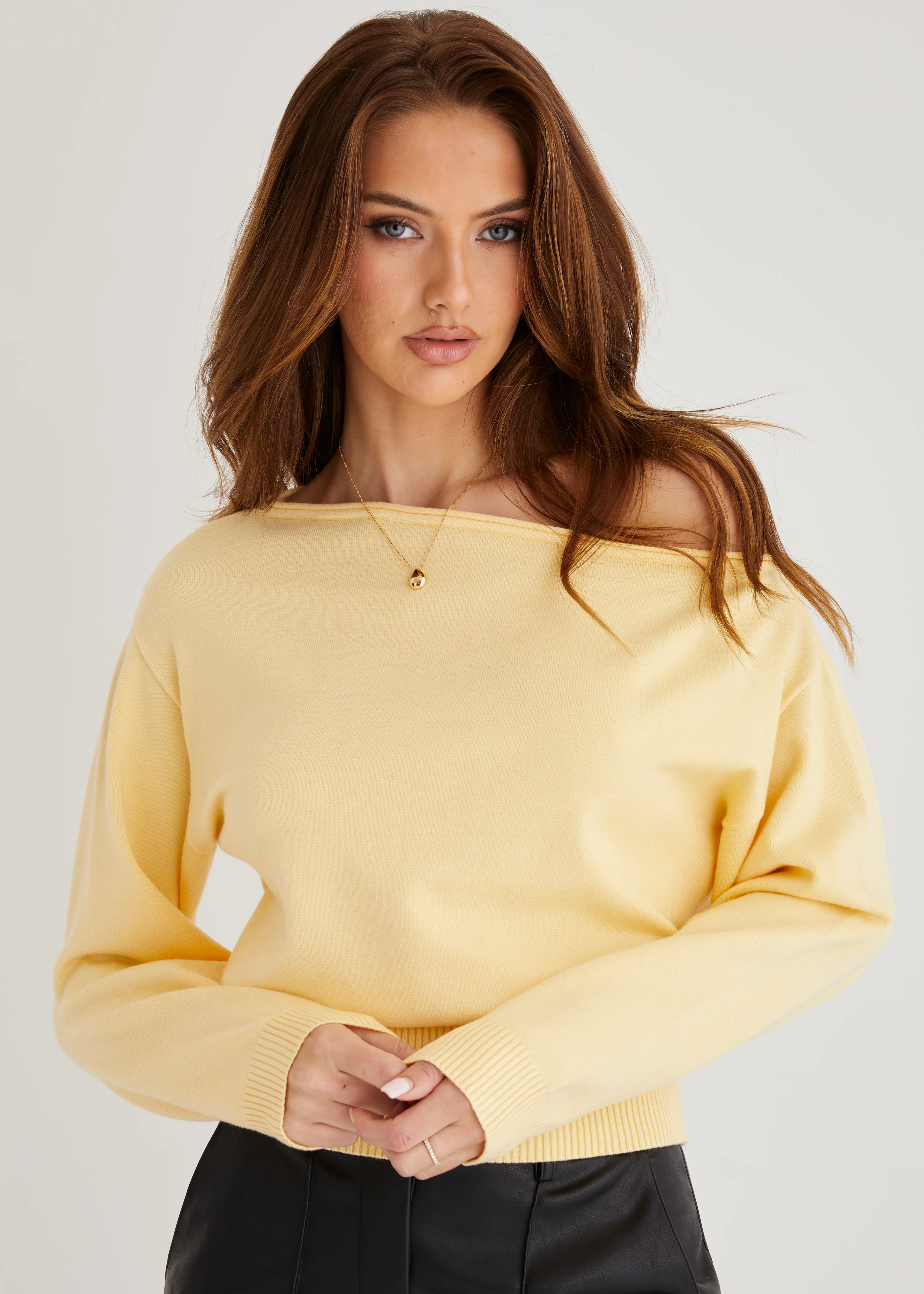 Ally Drop Shoulder Knit Top - Lemon - Honorern