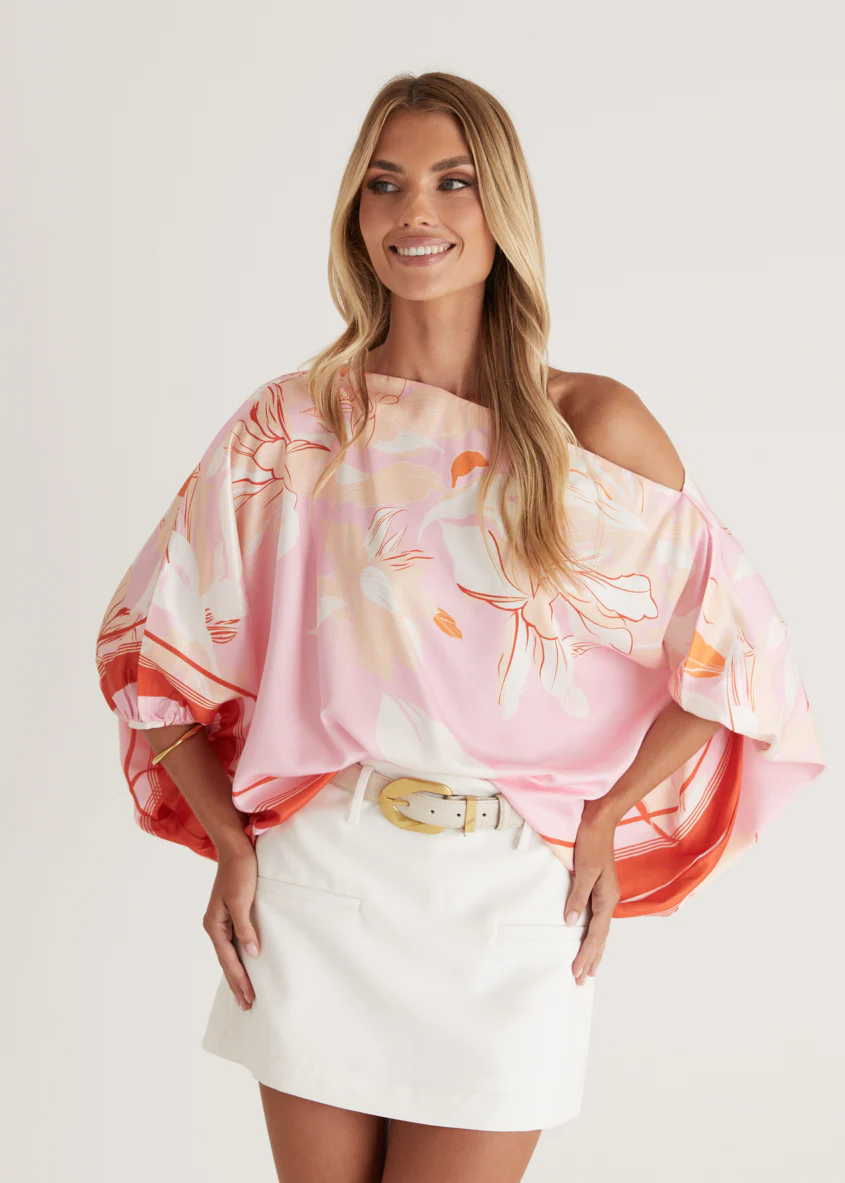 Maui Off Shoulder Top - Candy Pink Floral - Honorern