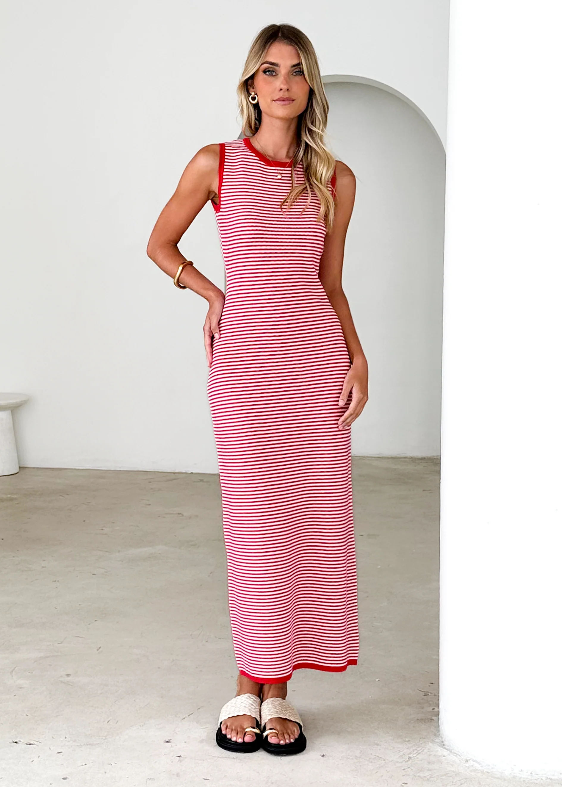 Elerey Knit Maxi Dress - Red Stripe - Honorern